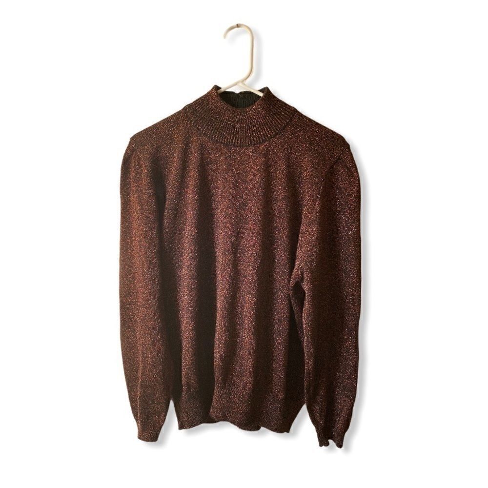 Vintage Brown Glitter Thread Turtleneck Sweater Size Large